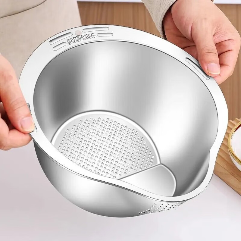 Drain basket stainless steel drain basin 304 food grade rice washing sieve rice washing basin kitchen rice washing artifact filter basket rice washing dish basin pure 304 steel