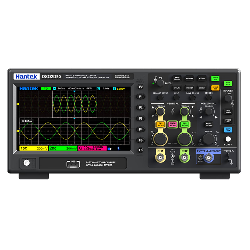Hantek Hantek digital oscilloscope DSO2D20 series multi-function 2GSa/s sampling rate up to 500M bandwidth DSO2C20 (200M bandwidth + 2CH oscilloscope)