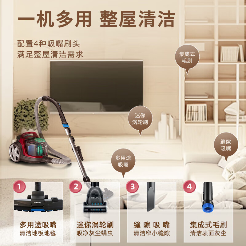 Philips (PHILIPS) platform subsidy household horizontal vacuum cleaner powerful high-power high-suction vacuum dust mite removal pet family suitable for FC8632/83. Post the order and get exquisite gifts