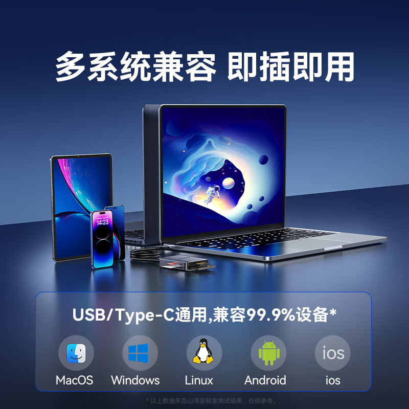 Shanze USB/Type-C multi-function all-in-one card reader CF/MS/SD/TF four-card reader suitable for camera driving recorder monitoring memory card mobile phone storage card CRS04B