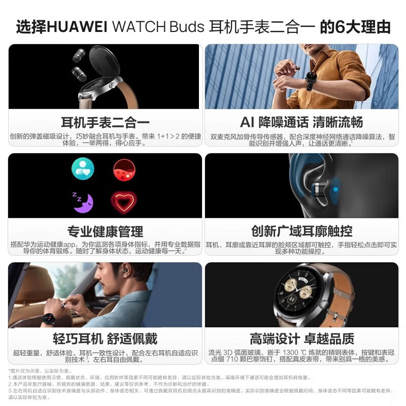 Huawei (HUAWEI) Earphone Watch Huawei Watch WATCH Buds Bluetooth Headset 2-in-1 Smart Watch Noise Reduction Call Exercise Blood Oxygen Monitoring Birthday Valentine's Day Gift High-end Customized WATCH Buds Black + Black Gold Steel Band Business Flagship New Product