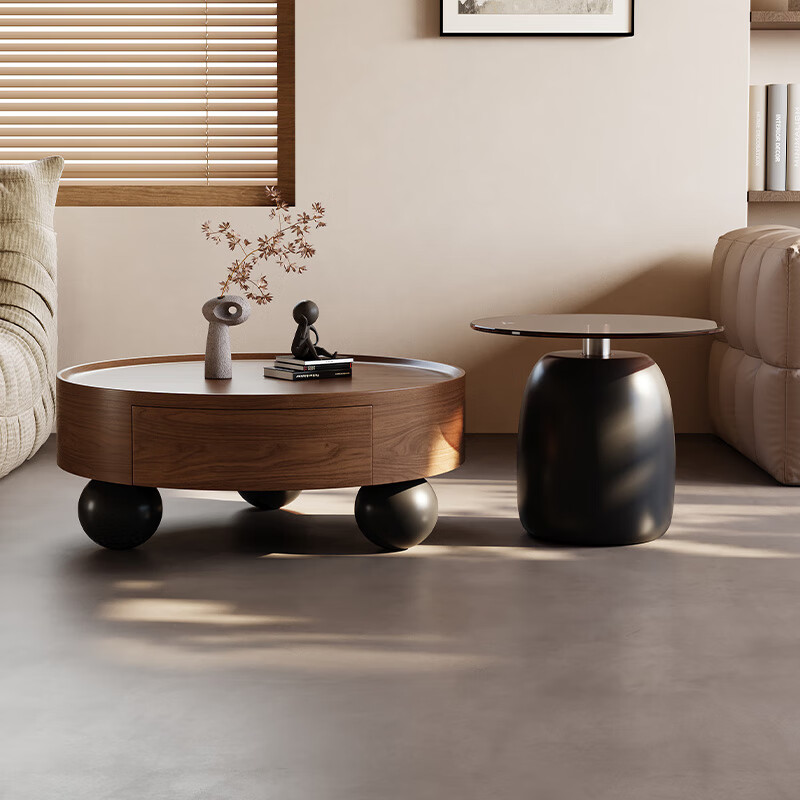 Pashaman antique style solid wood coffee table living room home light luxury high-end large and small round combination sofa side table 0.9M 6322Y