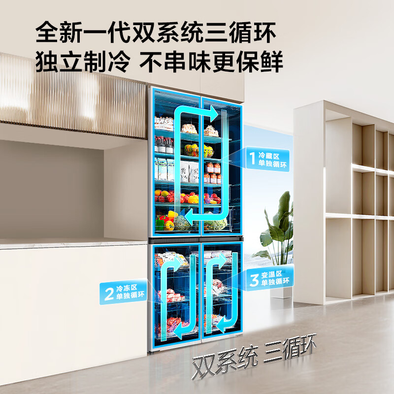 TCL Xiaoqingning 521L Cross Door Refrigerator Dual System Dual Purity Large Capacity Wide Variable Temperature Refrigerator Class One Energy Efficiency Air Cooled Frost-Free R521T5-US National Subsidy