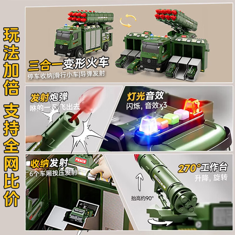 Bei Chuzhong children's toys 1-3-6 years old track car toy boy birthday gift boy child 2-4-5 years old alloy car deformation storage missile car 6 alloy + early education + light and sound effects gift box two or three missile car 2025 most popular toy high-end launch rocket launcher Sam New Year gift