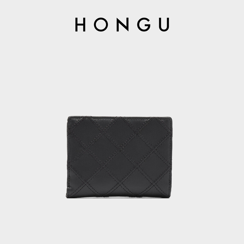 Honggu Bag Wallet New Cowhide Wallet Women's Short Wallet Fashion Diamond Coin Purse Wallet Women's New Year Gift Black