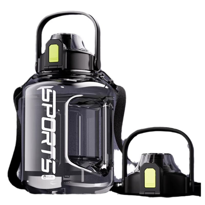 Rice water cup, large capacity, high temperature resistant, ton bucket, ton cup, men's and women's outdoor kettle, plastic cup, drinking kettle, black scale + straw + handle + strap 1800ml thickened version can hold boiling water