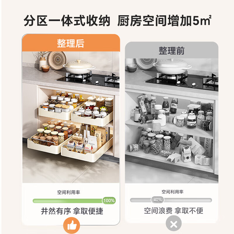 Shuaishi kitchen storage rack cabinet pull basket drawer type spice storage box bowl and plate storage rack pull-out dish storage rack