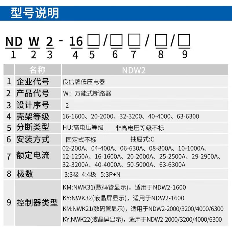 Liangxin Shanghai style frame circuit breaker-3200-2000A1600A1250A1000A 400A fixed horizontal x 3P+N x NDW2-1600