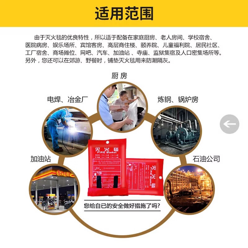 Fire blanket 1.5m fiberglass national standard fire certification equipment household fireproof kitchen special escape fire blanket 1.5*1.5m thickened
