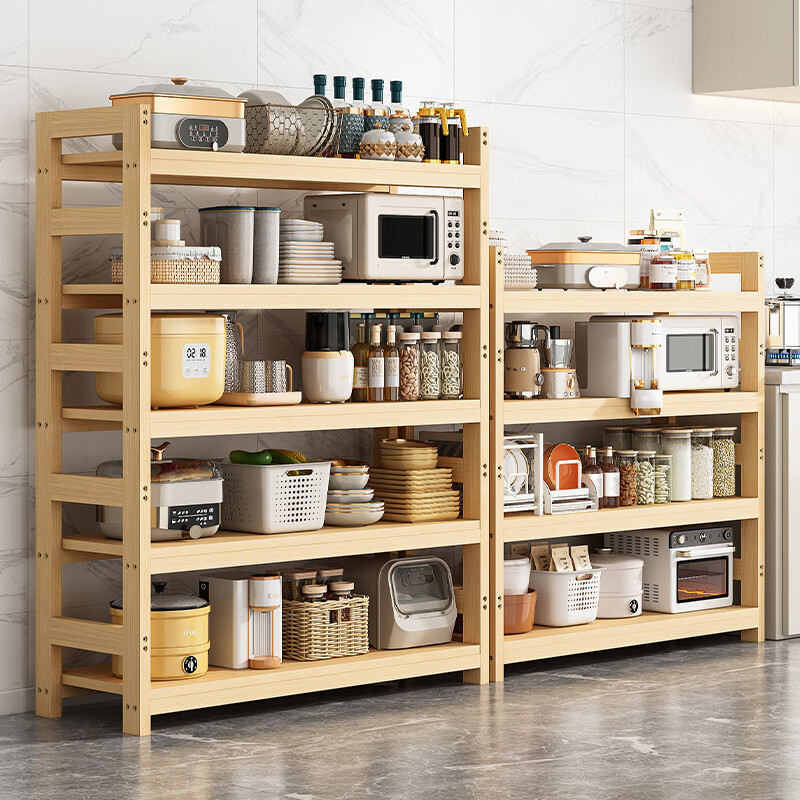 Party B and Party A's kitchen multi-functional kitchen shelf household floor-standing multi-layer storage microwave oven utensils storage pots and pans solid wood shelf full version 3 layers 100cm*30cm*83cm top 13 inside 30 reinforced on both sides