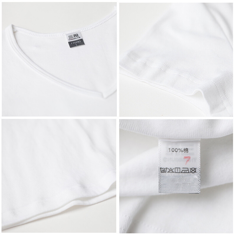 Three-gun T-shirt men's pure cotton large size short-sleeved summer white thin cotton V-neck bottoming men's sweatshirt 2 pieces gray + gray 2XL