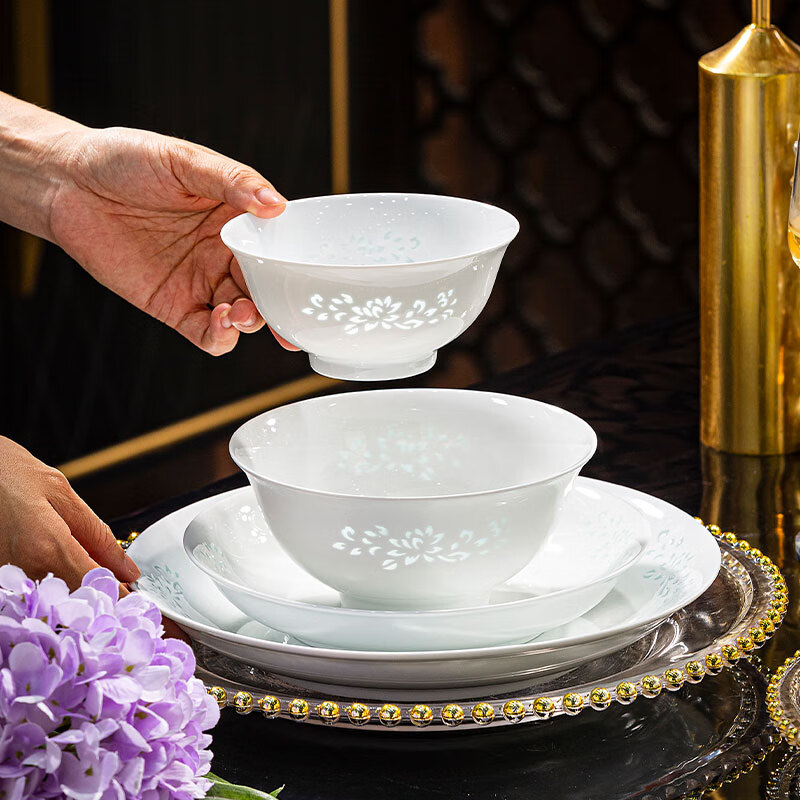 Han Ming high-end Jingdezhen white porcelain exquisite tableware 2025 new dish set household underglaze color housewarming gift