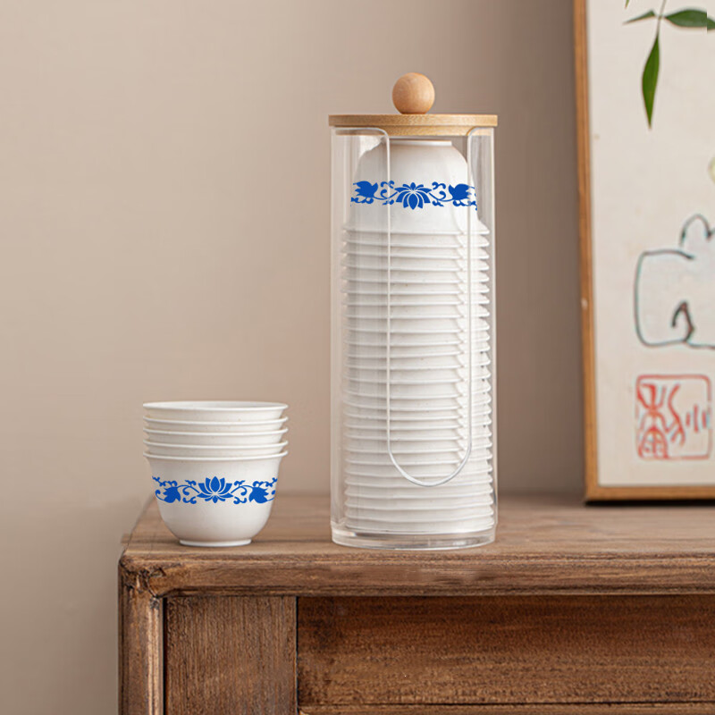 JCZS rice husk blue and white porcelain disposable kung fu tea cup thickened anti-scalding home hospitality tea cup small tea cup tea set blue and white 100 pieces, free cup holder 50 pieces