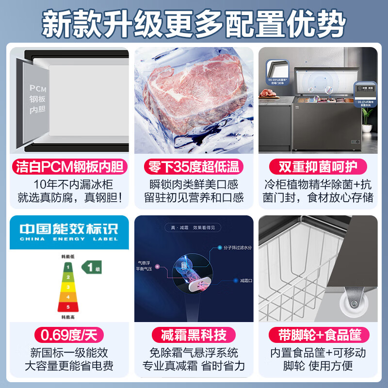 Haier Freezer 300 liters household 429/519 liters or more -35 degrees low temperature freezer commercial large capacity quick-frozen cell-grade freezer first-class energy efficiency without defrosting commander -35 degrees deep freezing upgraded inner tank 300 liters