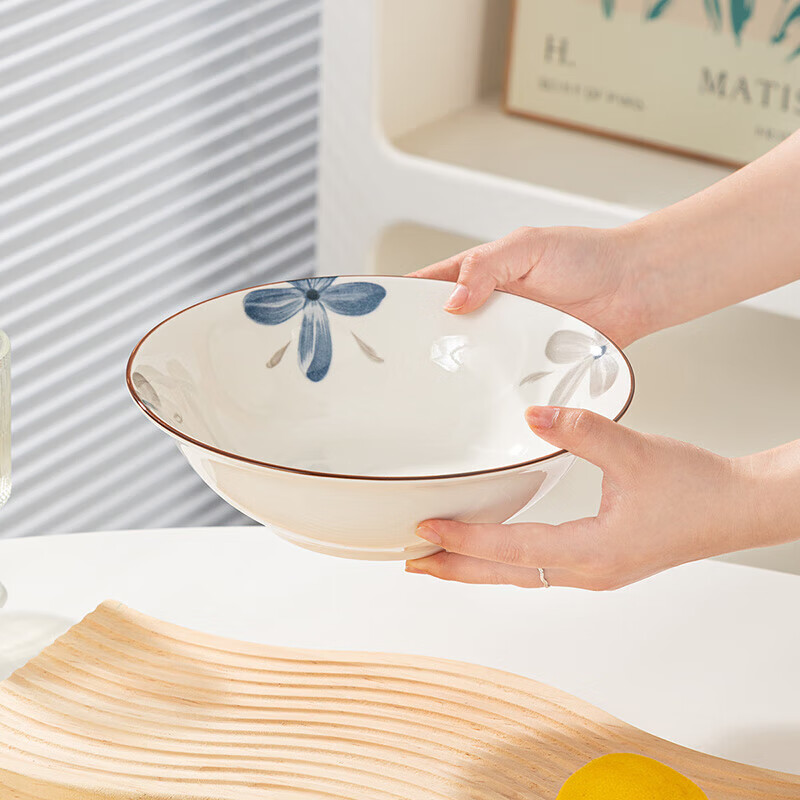 Small Orchid ceramic 8-inch large soup bowl household ceramic large bowl extra-large noodle bowl bucket hat bowl soup bowl 2 8-inch bucket bowls