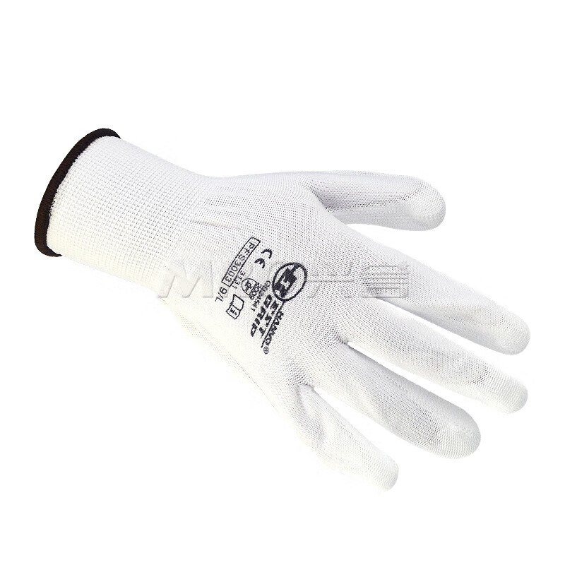 Henghui economical PU coated polyester universal gloves labor protection wear-resistant thin style breathable and comfortable white M medium size
