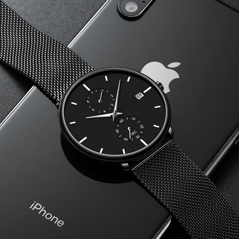 Xiaomi Buyi Watch Male Student Simple Waterproof Junior High School Students High School Teenage Men Business Mechanical Style Men's Watch Exam Available Black Mesh with Black Silver Needle Business Mechanical + Simple Waterproof