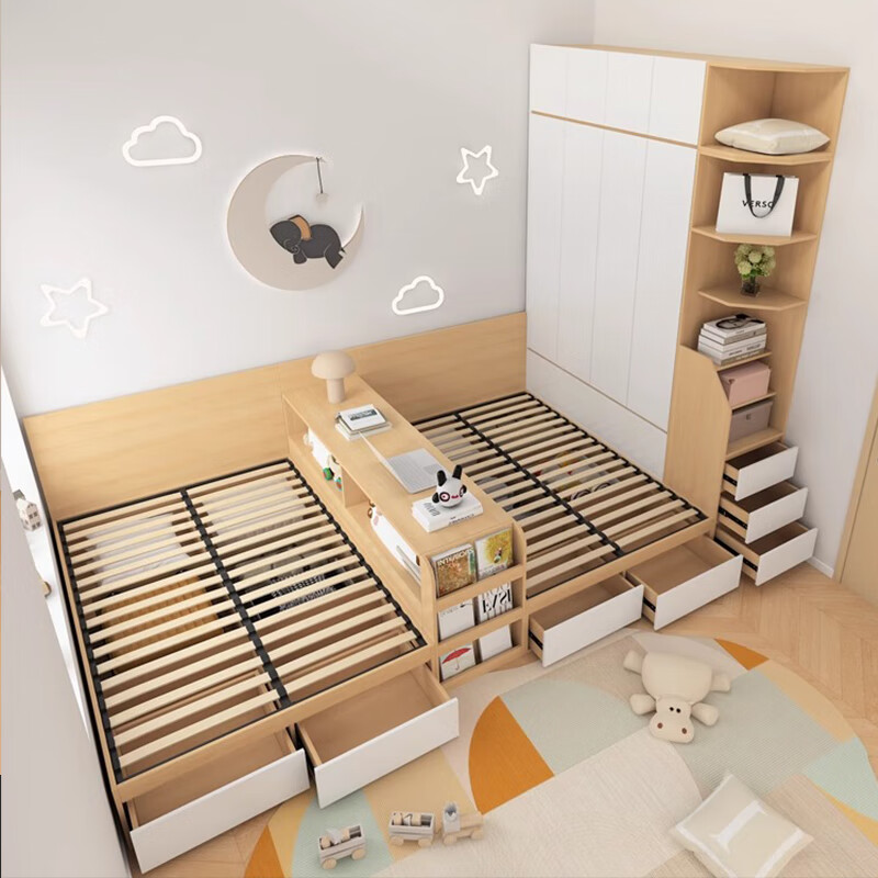 Qiuye Zhuifeng can customize children's double bed parent-child bed bedroom bed second child bed small apartment partition bed tatami twins single bed width 100 (bedside drawer) delivery in the city
