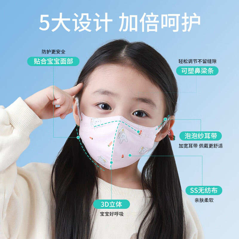 Kangaroo Doctor Medical Surgical Mask 30 pieces 3D three-dimensional children suitable for 3-6 years old independent baby breathable sterilization disposable