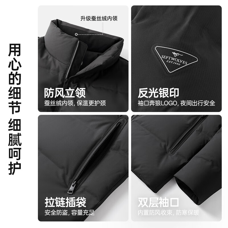 Septwolves down jacket men's winter three-proof goose down jacket men's warm stand-up collar jacket cold-proof clothes men's tops clothing