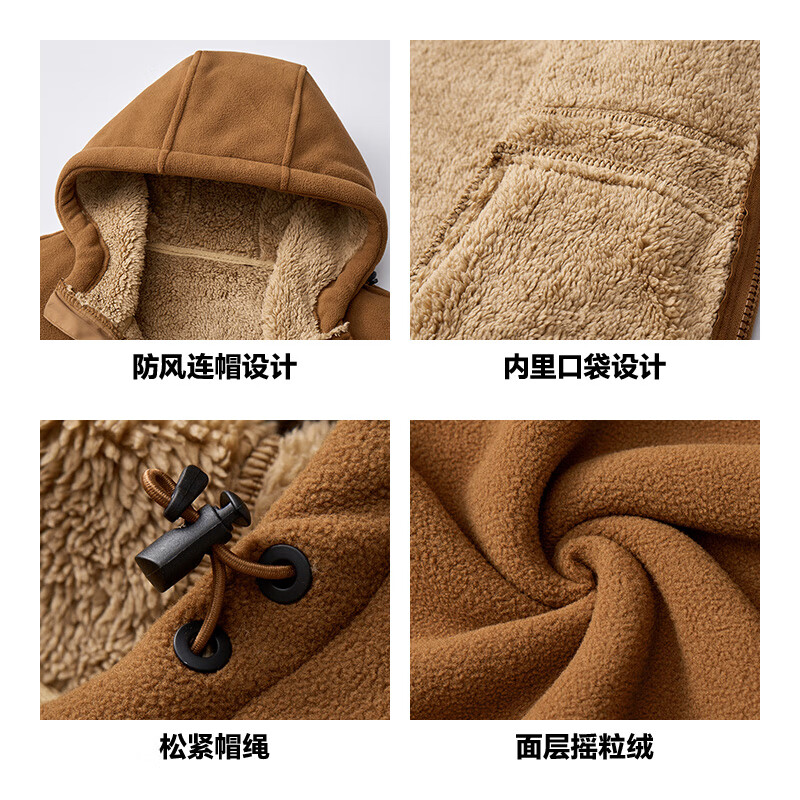 JEEP polar fleece hooded jacket men's autumn and winter new windproof thickened double-sided velvet men's jacket fleece jacket
