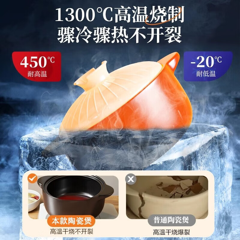 Clay pot ceramic pot, high temperature resistant dry-fired household gas stove stew pot, clay pot for rice, soup and meat, upgraded and thickened, 3.3L for 3-5 people