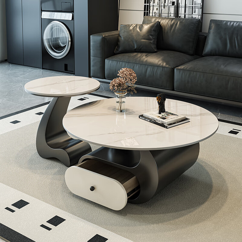 Seaworthy slate coffee table living room light luxury high-end 2025 new tea table tea table modern simple small apartment coffee table combination combination black frame white cabinet bright white slate 80+50