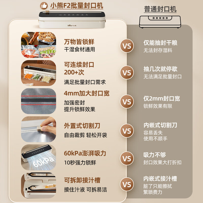 Bear FKJ-G01F2 vacuum sealing machine small household fresh-keeping automatic sealing machine mini plastic sealing machine ultra-long standby sealing machine