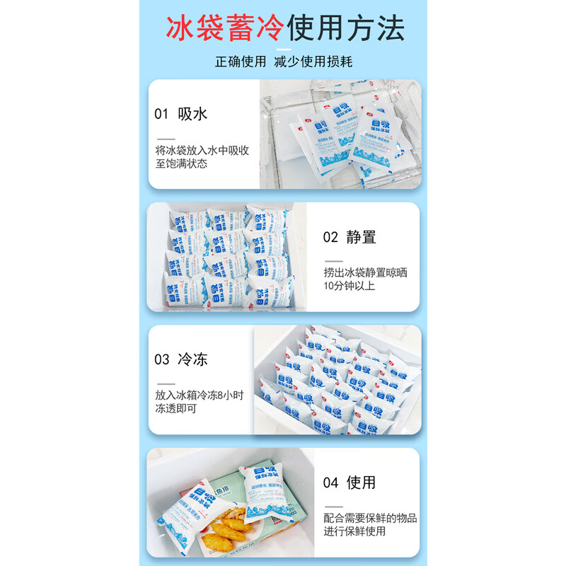 Royal Escort Bureau self-absorbing water ice bag, water-free thickened ice crystal insulation bag, seafood lychee transportation express refrigerated ice cubes 120ml 10*10CM 100 pieces