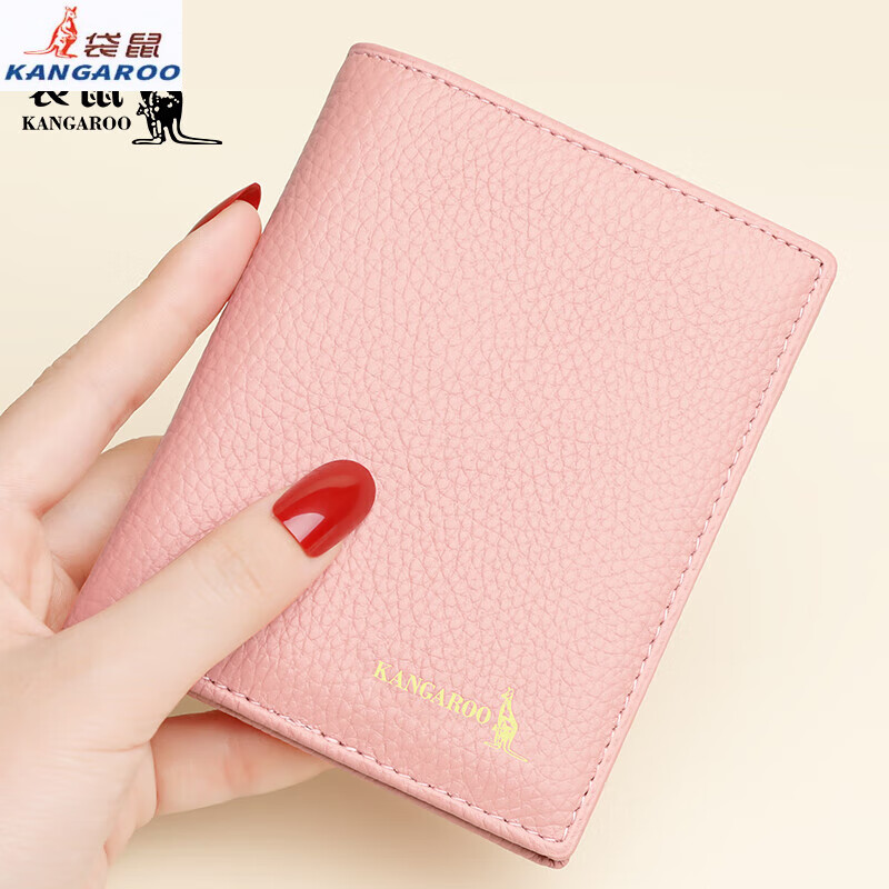 Kangaroo Wallet Women's Card Holder Driver's License Compact Bank Card Case ID Card Holder Large Capacity Cowhide Multi-Card Slot Bag Pink