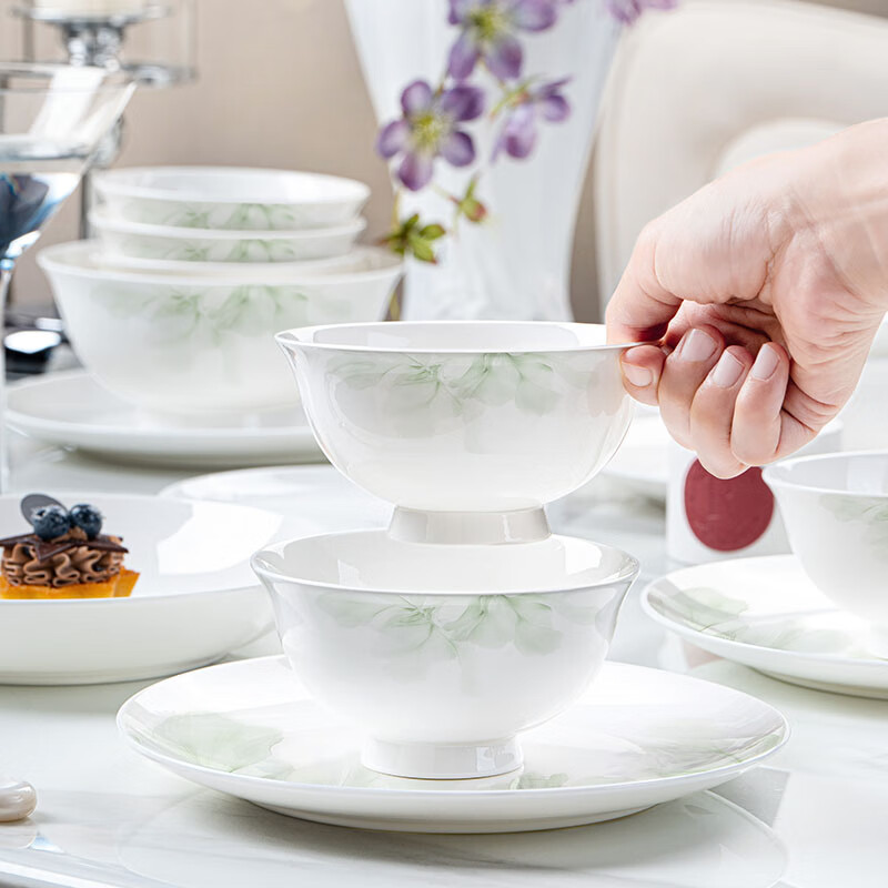 NINE CRANES high-looking Jingdezhen bowl set household bone china simple bowl and plate underglaze color combination bowl household tableware complete set