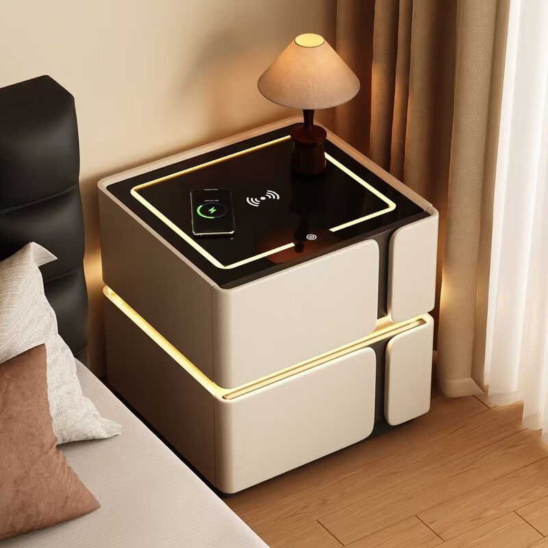 Naihe Bedside Table Smart 2026 Wireless Charging Bedside Table Light Luxurious Home Bedroom Storage Cabinet Off-White Slate Model Solid Wood Drawer Model Length*40 Width 40*Height 48