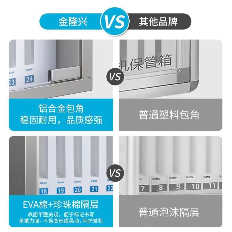 Mobile phone box storage box mobile phone safe box aluminum alloy with lock student wall hanging employee company meeting mobile phone storage box mobile phone storage cabinet 48-bit mobile phone safe box silver