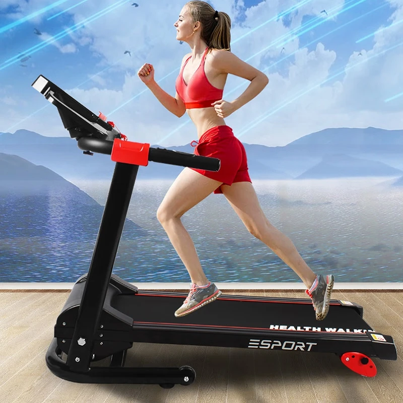 Treadmill for college students, home use, climbable, small household electric walking machine, smart foldable sports fitness equipment, red and black upgraded version/slope adjustment/Bluetooth audio