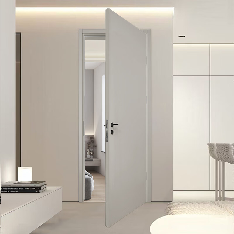 Oupai (OUPAI) Oupai wooden door bedroom door indoor wooden door room door paint-free solid wood composite door set door silent door no paint door and door frame a set of customized Jiangshan wooden door package installation 4F moonlight white complete set of doors double package door package + Oupai high-quality hardware + locks customized