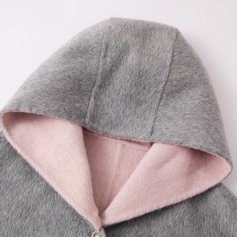 Xiangying pure wool double-sided hooded coat for women 2025 winter new woolen gray pink contrast woolen coat light gray S 155/80A/85-95 catties