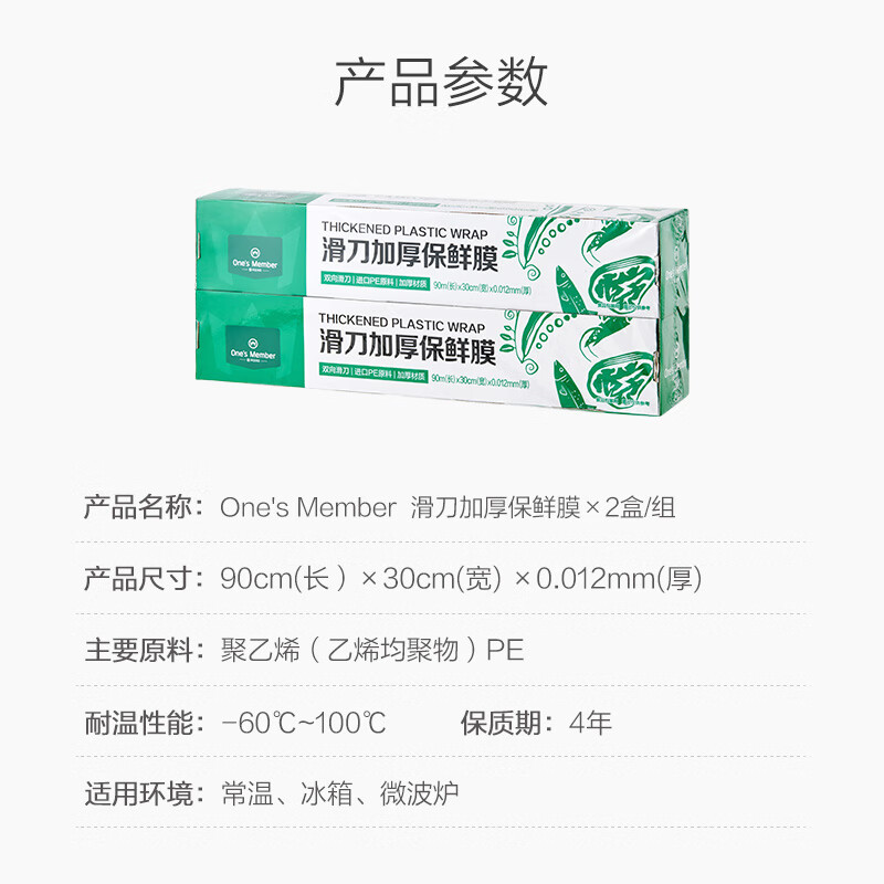 One s Member Sliding Knife Thickened Plastic Wrap, Doubled Toughness and Not Easily Broken 30cm*90m*2 Boxes