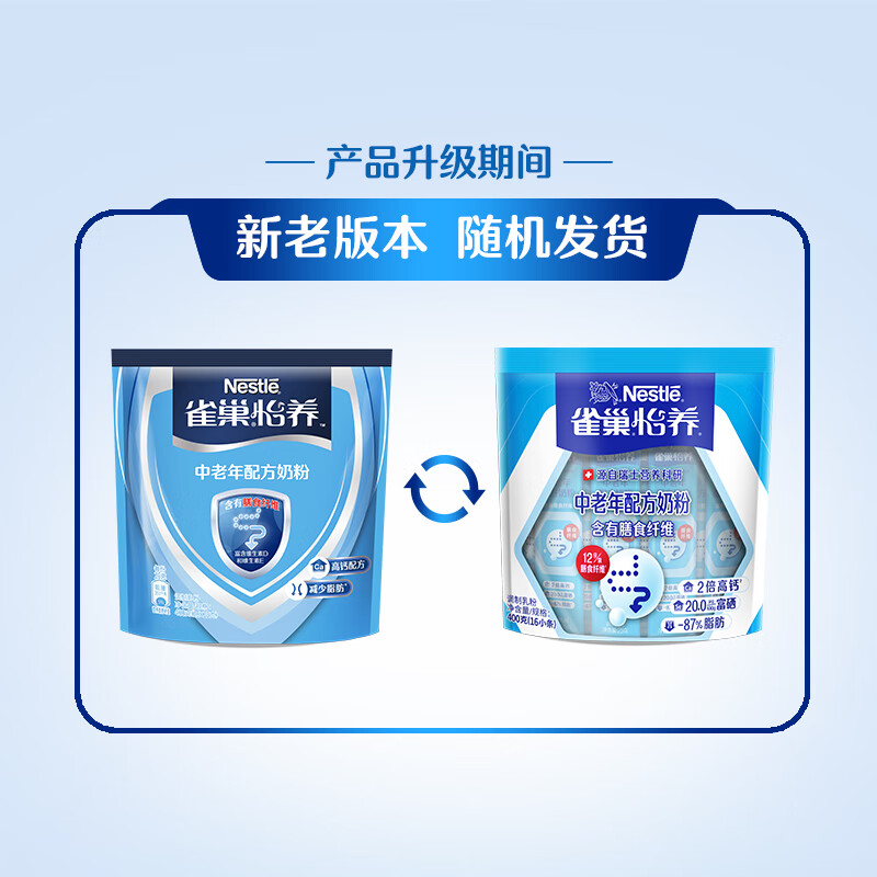 Nestle milk powder for adults, middle-aged and elderly milk powder Yiyang high calcium low GI gift for parents and elders gift 400g 2 bags of dietary fiber