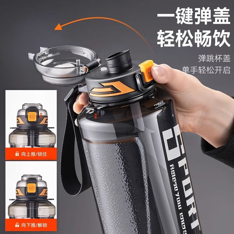 Water cup large capacity high temperature resistant sports kettle for boys and girls summer plastic cup tons of space cups black 1500ml