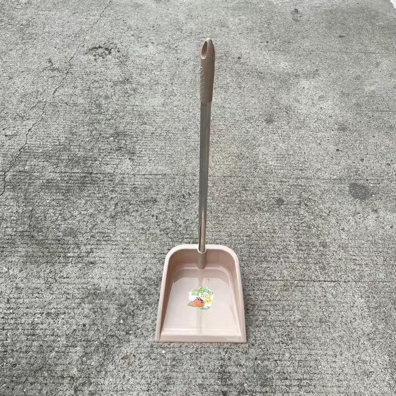 Garbage shovel with thick stainless steel handle, plastic dustpan for household dormitory, high-grade stainless steel handle dustpan, Khaki one pack