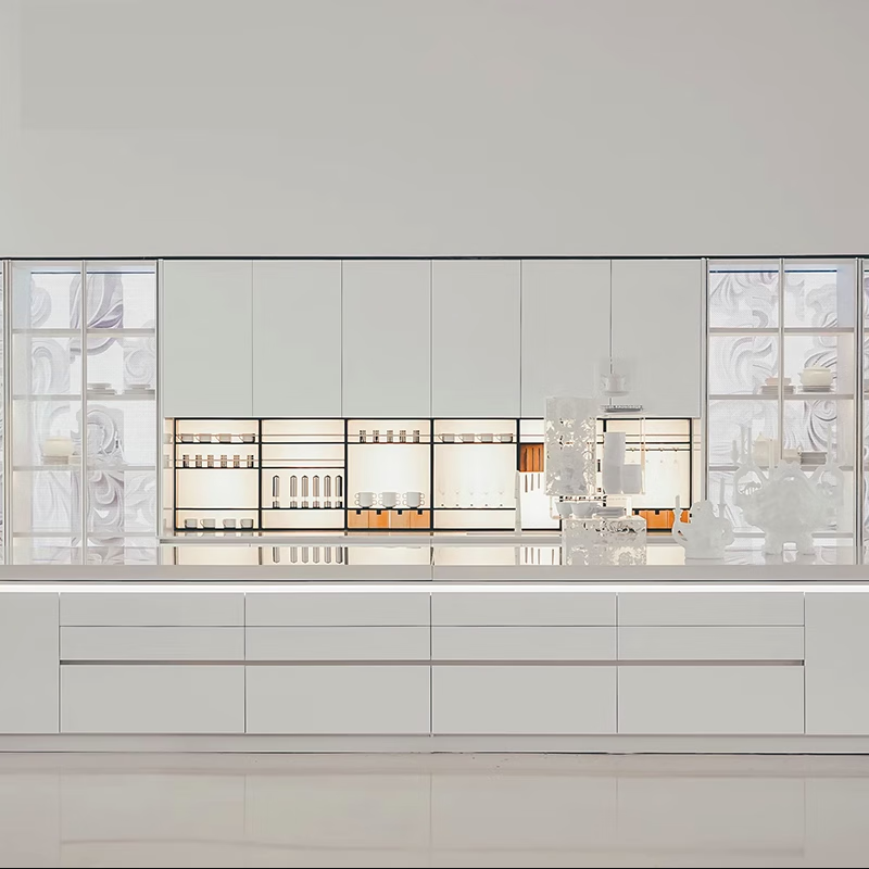 Olo Xun Boloni open kitchen Como integrated cabinet custom modern minimalist quartz stone countertop kitchen cabinets