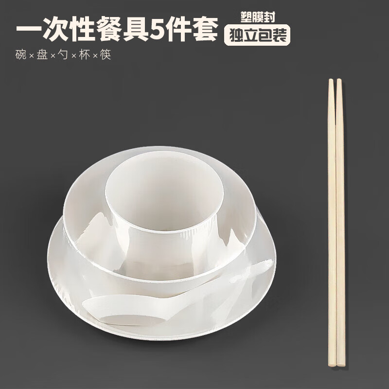 Xingfang disposable tableware set bowls, chopsticks, spoons, cups, saucers, picnic and camping tableware 20 sets