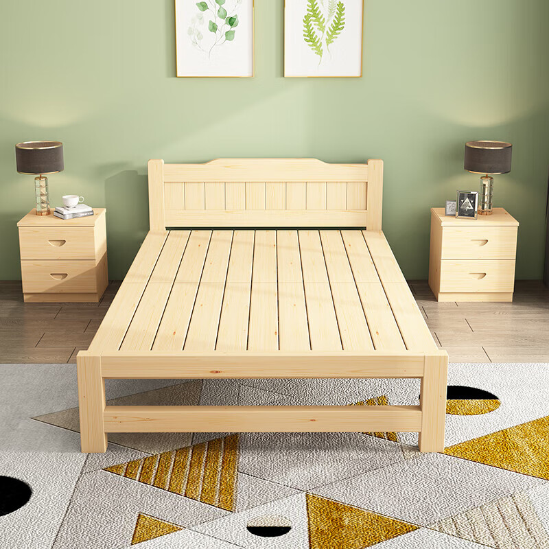 Folding bed solid wood single bed office lunch break bed home 1.2m hard wooden bed rental small bed installation-free folding bed - hollow bedside 120cm wide * 196cm long