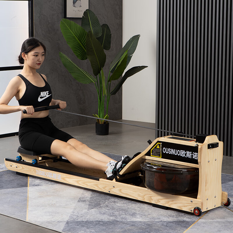 He Jiagong Intelligent Hydromagnetic Dual-Resistance Rowing Machine Home Gym Silent Folding Exercise Aerobic Equipment Rowing Machine Wood Color