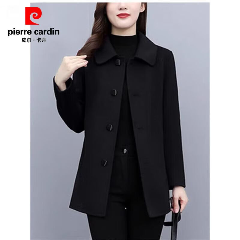 Pierre Cardin Short Cashmere Wool Coat Women's Spring Autumn Winter 2025 New Thick Small Casual Woolen Coat Burgundy XL