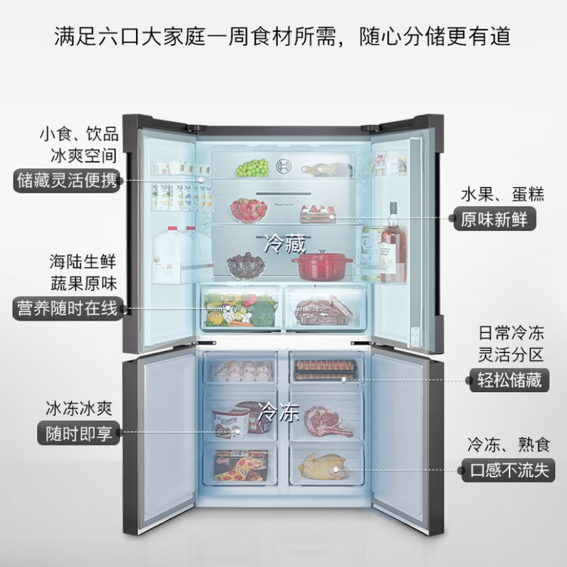 Bosch (BOSCH) refrigerator household 605L large-capacity cross-door four-door inverter refrigerator first-class energy efficiency air-cooled and frost-free 5mm micro-slit embedded fresh moisturizing space KMF61A91TI fine storage