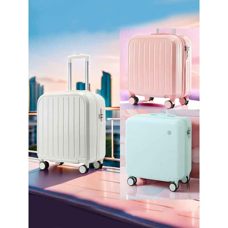 Lightweight carry-on suitcase for women 18-inch suitcase mini universal wheel trolley case for men 20-inch suitcase small leather suitcase Cornus officinalis powder - trendy style 18-inch carry-on suitcase