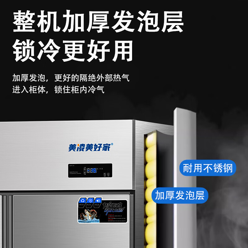 Meiling Beautiful Home has 20% subsidy four-door refrigerator commercial fruit and vegetable six-door fresh cabinet catering kitchen hotel dual-temperature refrigeration and freezing large capacity stainless steel four-door freezer four-door copper tube luxury model丨upper refrigeration and lower freezer丨dual compressor-18 C commercial large capacity丨high efficiency refrigeration丨brand compressor