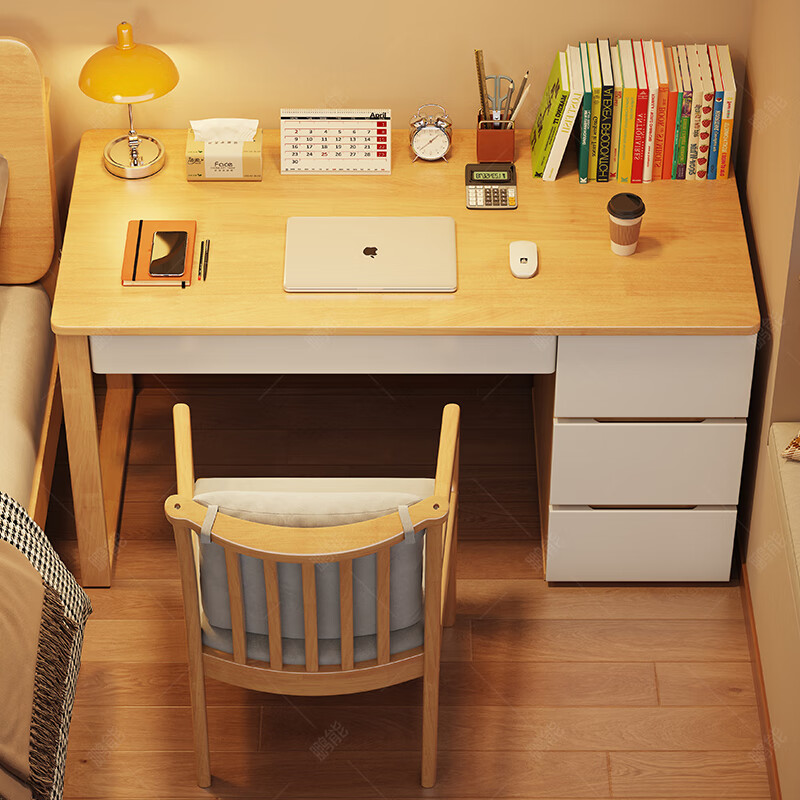 Pengneng home computer desk solid wood simple modern bedroom work writing desk with cabinet integrated student study desk and chair black walnut color # desk imported rubber wood no veneer 100cm*60cm*75cm