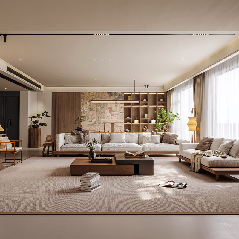 Jigi Song Dynasty aesthetic solid wood fabric sofa coffee table combination home living room designer guest sofa high-end light luxury